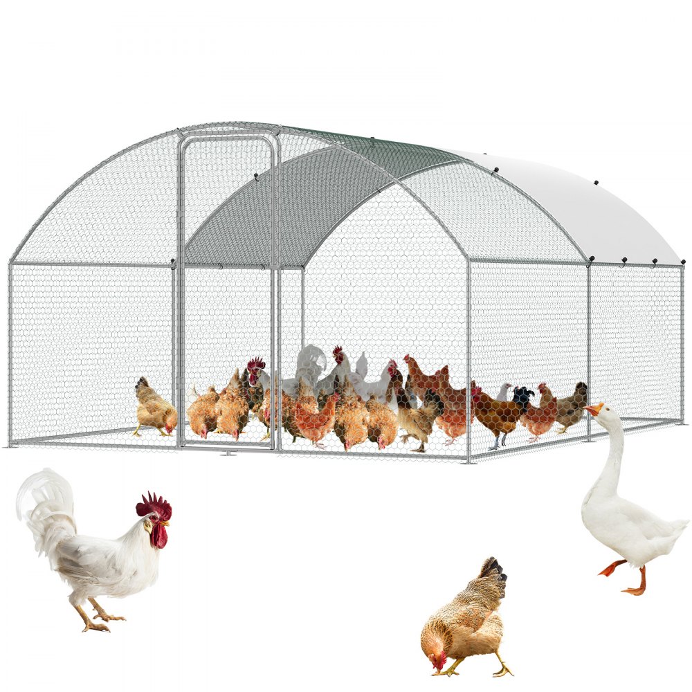 VEVOR Large Metal Chicken Coop, 9,8x12,9x6,5 fot Walk in Chicken Run för gård med vattentätt lock, Doom Tak Hönshus med säkerhetslås för utomhus och bakgård, Farm, Anka Kaninbur Fjäderfäfack