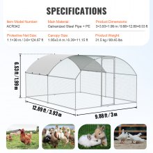 VEVOR Large Metal Chicken Coop, 9.8x12.9x6.5 ft Walk in Chicken Run for Yard with Waterproof Cover, Doom Roof Hen House with Security Lock for Outdoor and Backyard, Farm, Duck Rabbit Cage Poultry Pen