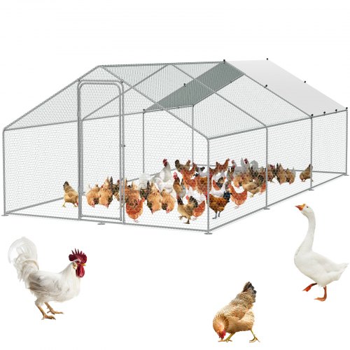 VEVOR Large Metal Chicken Coop, 9.8x19.3x6.5 ft Walk-in Chicken Runs for Yard with Cover, Spire Roof Hen House with Security Lock for Outdoor and Backyard, Farm, Duck Rabbit Cage Poultry Pen