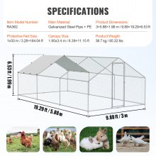 VEVOR Large Metal Chicken Coop, 3x5.88x1.99 m Walk-in Chicken Runs for Yard with Cover, Spire Roof Hen House with Security Lock for Outdoor and Backyard, Farm, Duck Rabbit Cage Poultry Pen