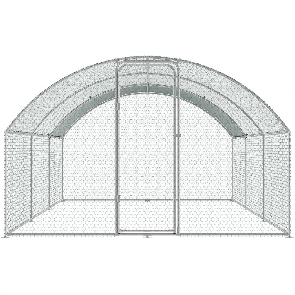metal wireframe VEVOR chicken coop featuring a curved roof and single front door.