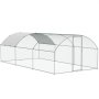 VEVOR chicken coop with metal frame, wire mesh walls, and a curved roof panel covering.