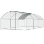 VEVOR chicken coop with metal frame, wire mesh, and arched roof for outdoor poultry housing.