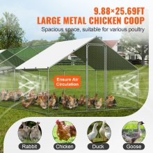 VEVOR Large Metal Chicken Coop with Run, 3 x 7.83 x 1.99 m Walk-in Chicken Runs for Yard with Cover, Spire Roof Hen House with Security Lock for Outdoor and Backyard, Farm, Duck Rabbit Cage Poultry Pen