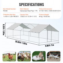 VEVOR Large Metal Chicken Coop with Run, 25.6x9.8x6.5 ft Walk-in Chicken Runs for Yard with Cover, Spire Roof Hen House with Security Lock for Outdoor and Backyard, Farm, Duck Rabbit Cage Poultry Pen