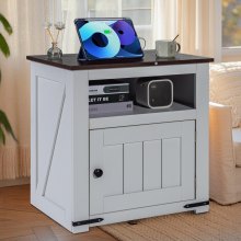 Farmhouse End Table Square Night Stand with USB Ports and Outlets White