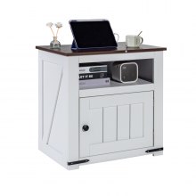 VEVOR Farmhouse End Table Square Night Stand with USB Ports and Outlets White