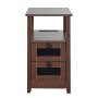 VEVOR Farmhouse End Table, Nightstand with Charging Station, 4 Tiers End Table with Storage Cabinet and 2 Drawers, Side Table with USB Ports and Outlets, Ideal for Living Room, Bedroom, Brown