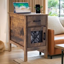 Farmhouse End Table Night Stand with USB Ports & Outlets 3 Tiers Storage