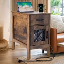 VEVOR Farmhouse End Table Night Stand with USB Ports & Outlets 3 Tiers Storage