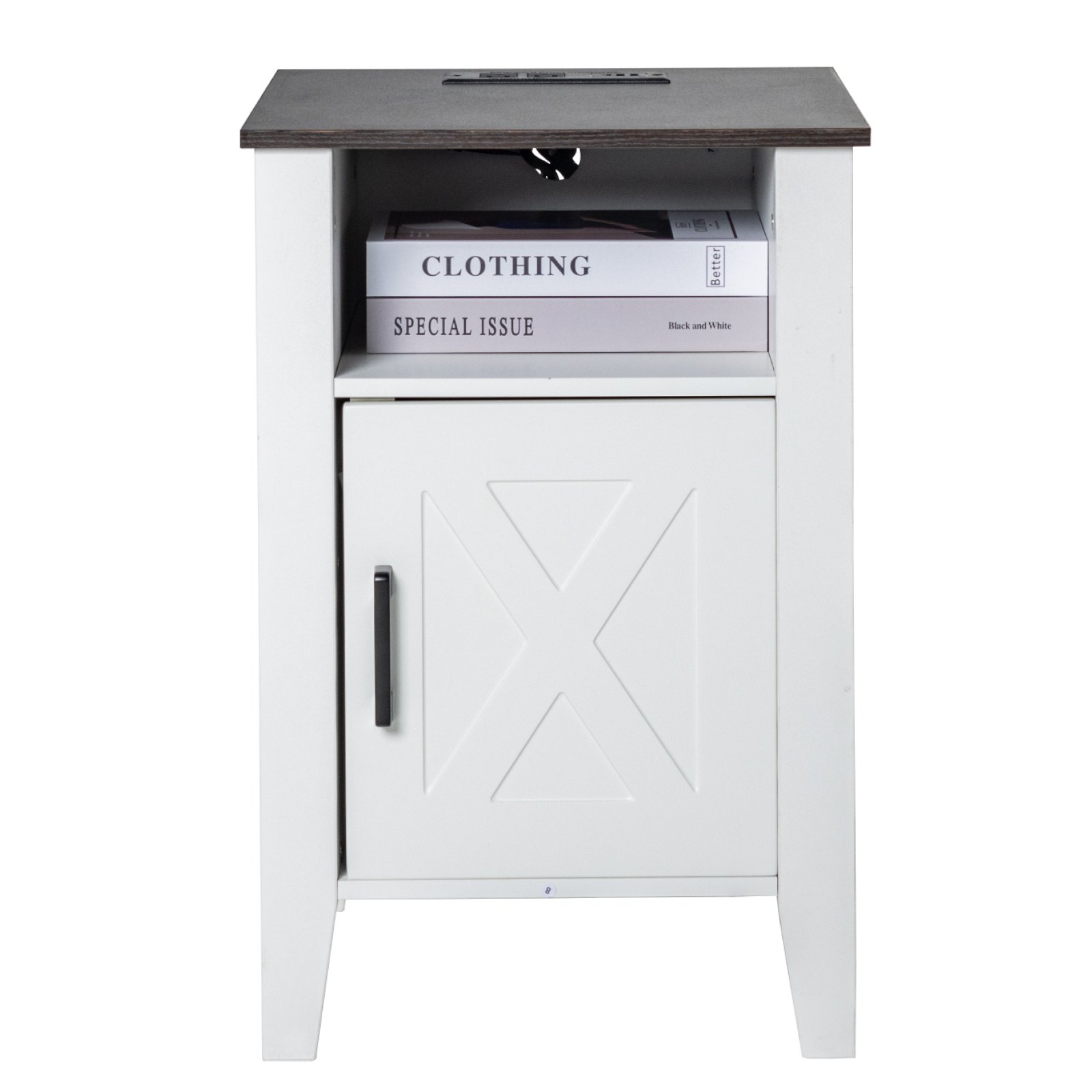 VEVOR Farmhouse End Table, Set of 2, Square Night Stand with USB Ports and Outlets, 3 Tiers End Table Side Table with Storage Cabinet and LED Lights, Ideal for Living Room, Bedroom, Office, White
