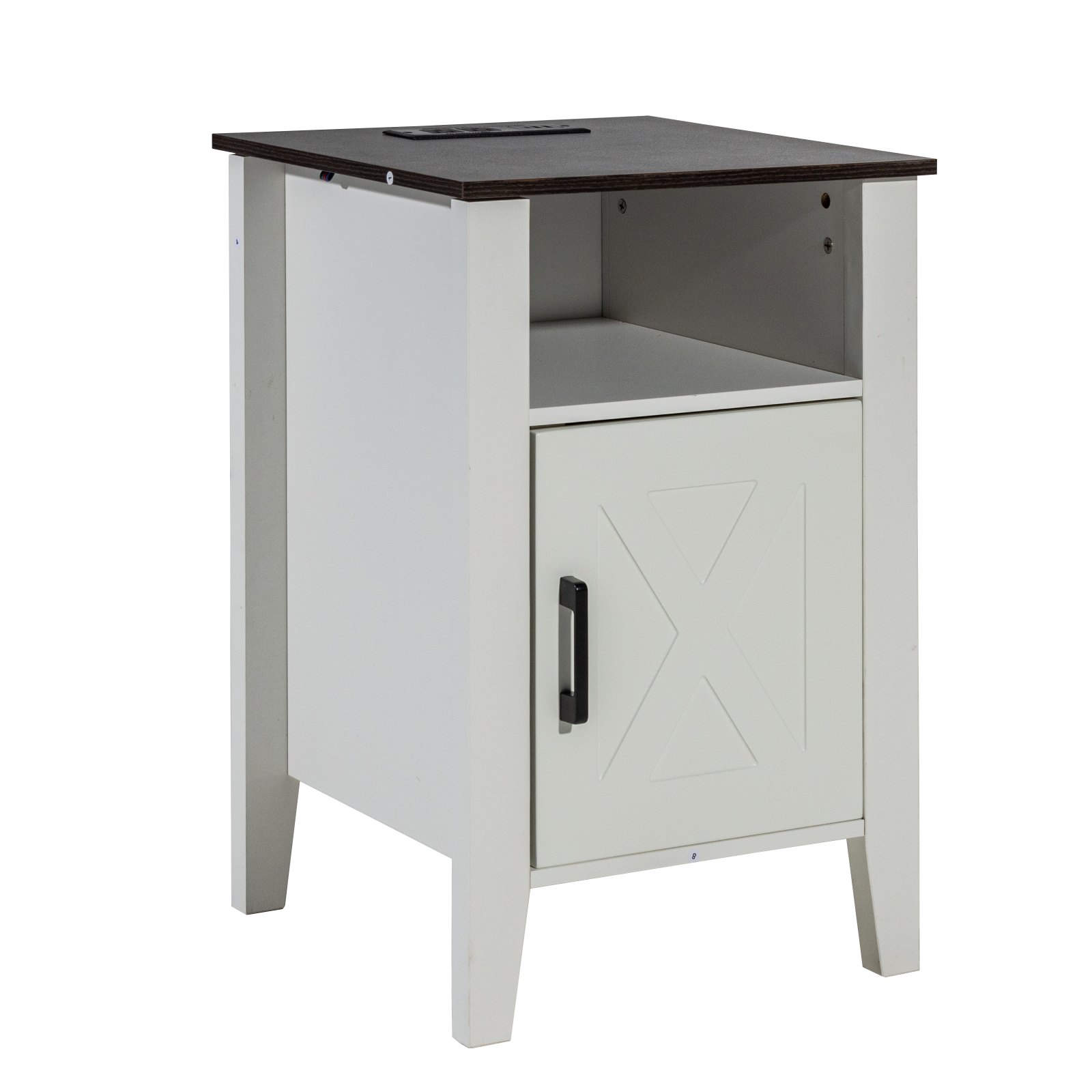 VEVOR Farmhouse End Table, Set of 2, Square Night Stand with USB Ports and Outlets, 3 Tiers End Table Side Table with Storage Cabinet and LED Lights, Ideal for Living Room, Bedroom, Office, White