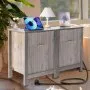 VEVOR - Juego de 2 mesas auxiliares estilo granja, mesita de noche con estación de carga, mesa auxiliar de 3 niveles con armario de almacenamiento y 2 cajones, mesa auxiliar con puertos USB y enchufes, ideal para sala de estar y dormitorio, color gris