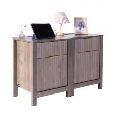 Farmhouse End Table Square Night Stand with USB & Outlets Set of 2 Gray