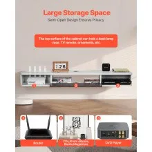 VEVOR Floating TV Stand, 55 in Wall Mount Entertainment Center with Cable Hole, Modern Floating TV Shelf with Storage Cabinet, Particle Board Console for DVD Player, Cable Box, Game Console, White