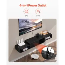 VEVOR Floating TV Stand, 59" Wall Mount Entertainment Center with Power Outlet & Cable Hole, Modern Floating TV Shelf with Storage Cabinet for DVD Player, Cable Box, Game Console, TV Accessory, Black
