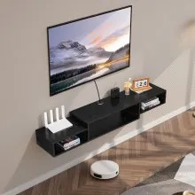 VEVOR Floating TV Stand, 59" Wall Mount Entertainment Center with Power Outlet & Cable Hole, Modern Floating TV Shelf with Storage Cabinet for DVD Player, Cable Box, Game Console, TV Accessory, Black