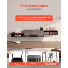 VEVOR Floating TV Stand, 70" Wall Mount Entertainment Center with Power Outlet & Cable Hole, Modern Floating TV Shelf with Storage Cabinet for DVD Player, Cable Box, Game Console, TV Accessory, Wood