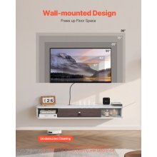 VEVOR Floating TV Stand, 47 in Wall Mount Entertainment Center with Cable Hole, Modern Floating TV Shelf with Storage Cabinet, Particle Board Console for DVD Player, Cable Box, Game Console, White
