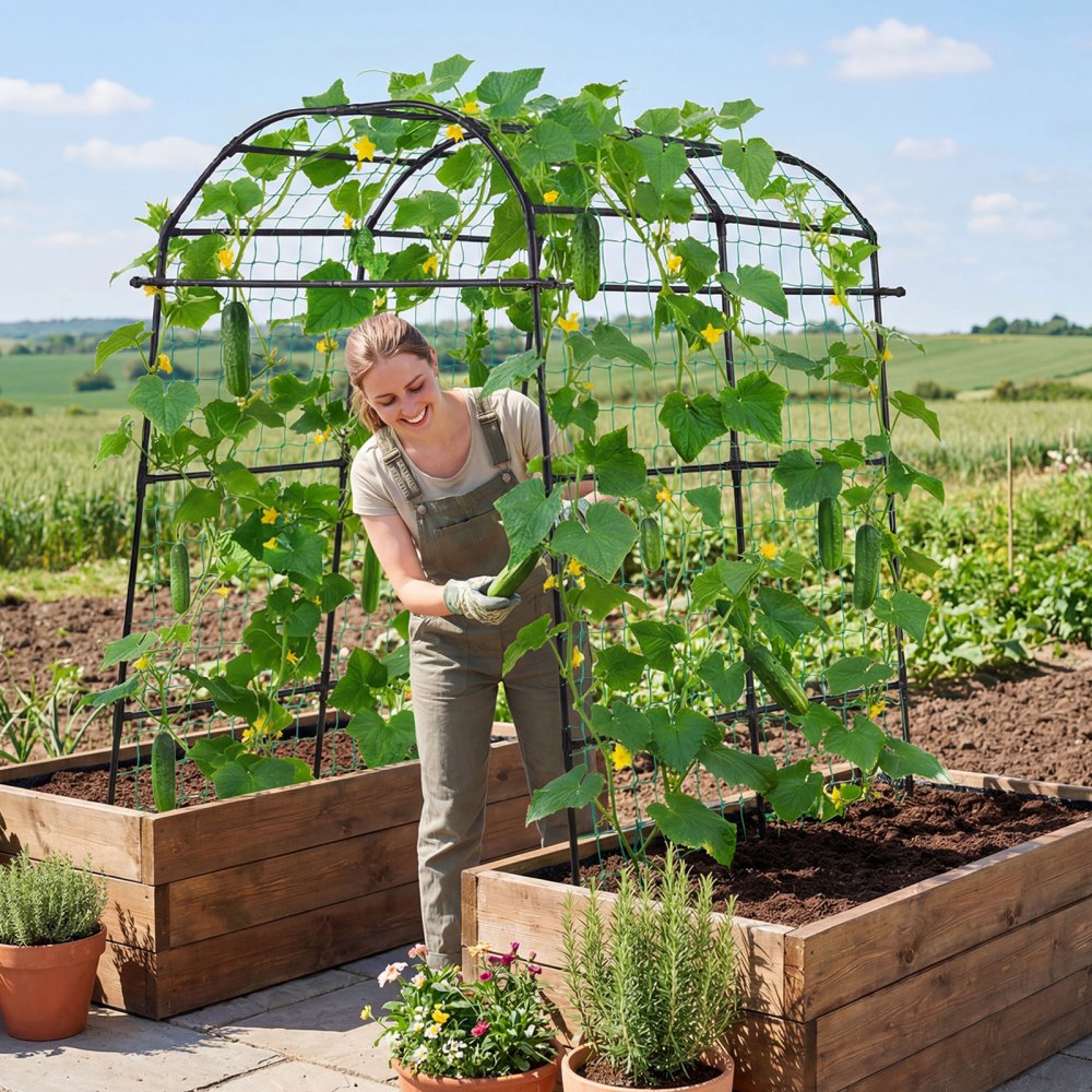 VEVOR Cucumber Trellis, U-Shape Garden Trellises for Raised Bed, Metal Arch Plant Support for Vine, Climbing Plants Outdoor, Peas, Beans, Zucchini, Tomato, Squash, Flower (1800 x 1120 x 2108 mm)
