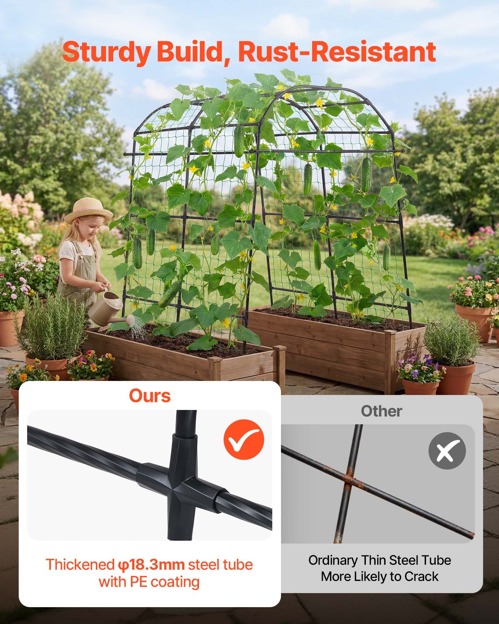 VEVOR Cucumber Trellis, U-Shape Garden Trellises for Raised Bed, Metal Arch Plant Support for Vine, Climbing Plants Outdoor, Peas, Beans, Zucchini, Tomato, Squash, Flower (1800 x 1120 x 2108 mm)
