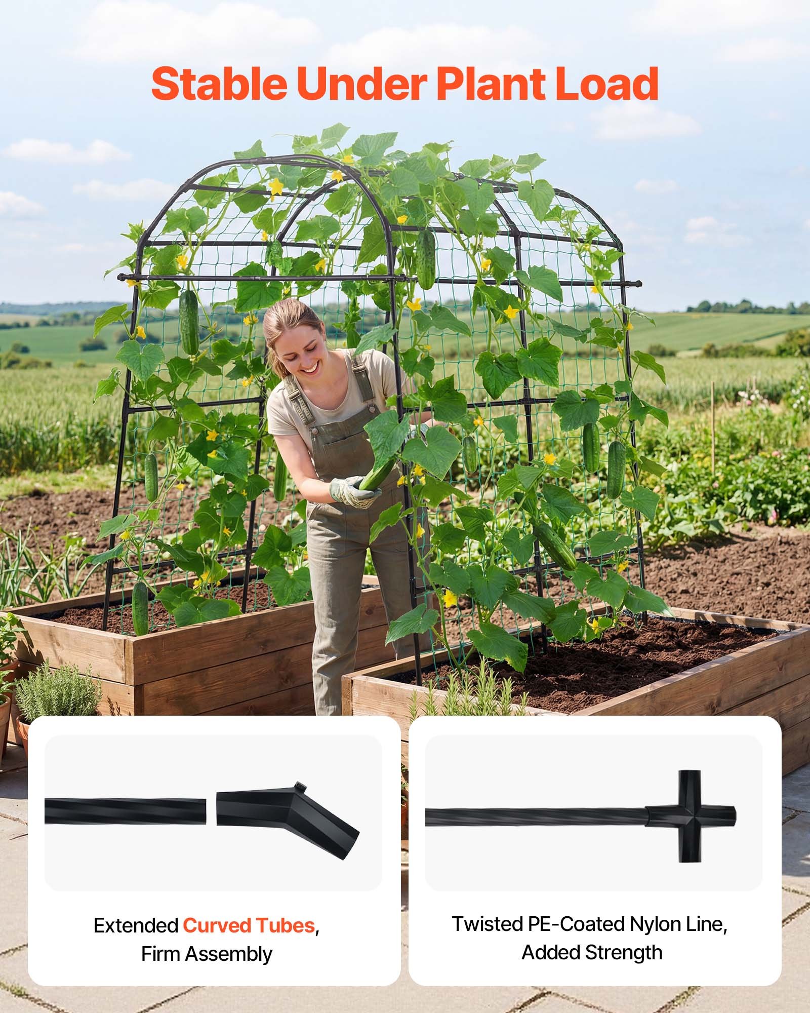 VEVOR Cucumber Trellis, U-Shape Garden Trellises for Raised Bed, Metal Arch Plant Support for Vine, Climbing Plants Outdoor, Peas, Beans, Zucchini, Tomato, Squash, Flower (1800 x 1120 x 2108 mm)