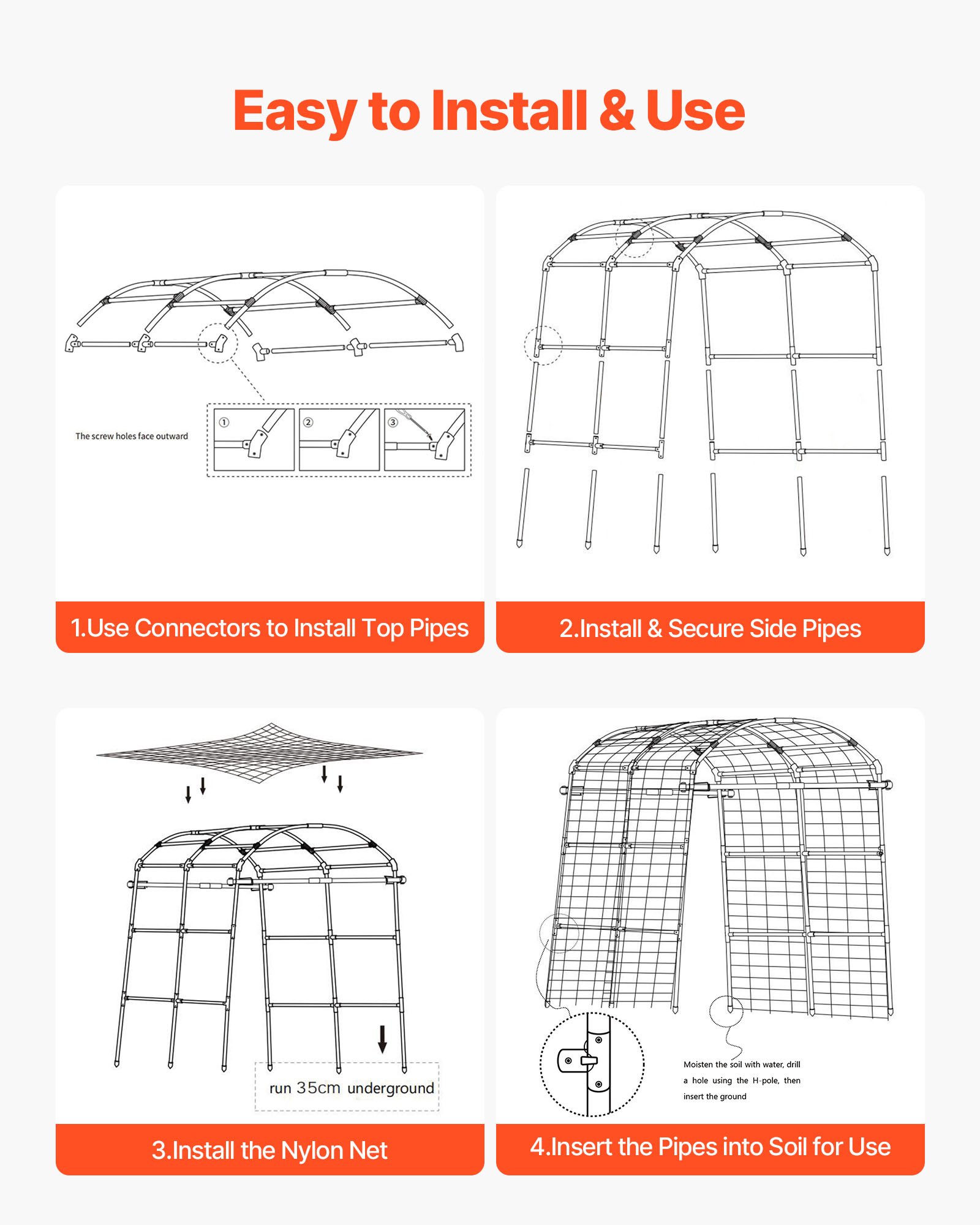 VEVOR Cucumber Trellis, U-Shape Garden Trellises for Raised Bed, Metal Arch Plant Support for Vine, Climbing Plants Outdoor, Peas, Beans, Zucchini, Tomato, Squash, Flower (1800 x 1120 x 2108 mm)