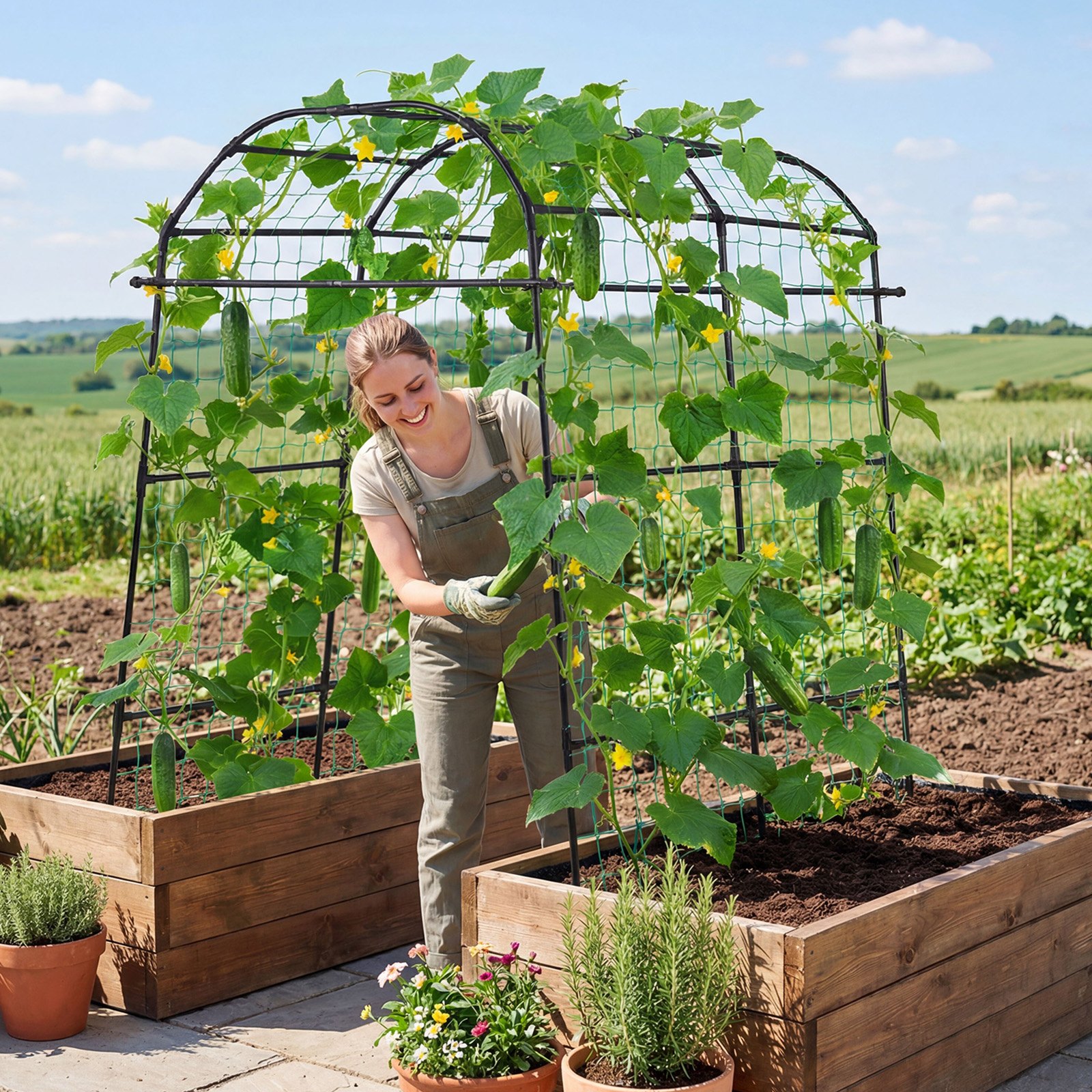 VEVOR Cucumber Trellis, U-Shape Garden Trellises for Raised Bed, Metal Arch Plant Support for Vine, Climbing Plants Outdoor, Peas, Beans, Zucchini, Tomato, Squash, Flower (1800 x 1120 x 2108 mm)