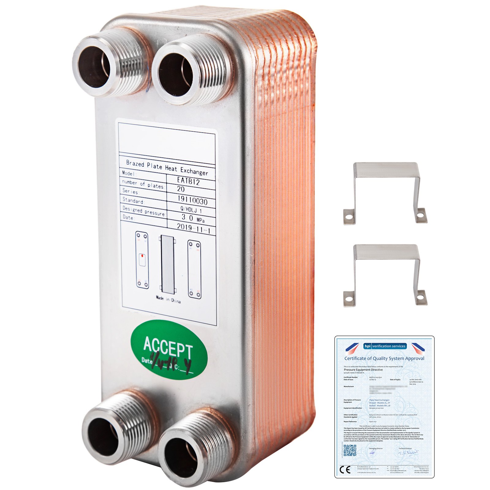 Heat Exchanger Brazed Plate Heat Exchanger 20 Plate Heat Exchanger 3"x7.5"