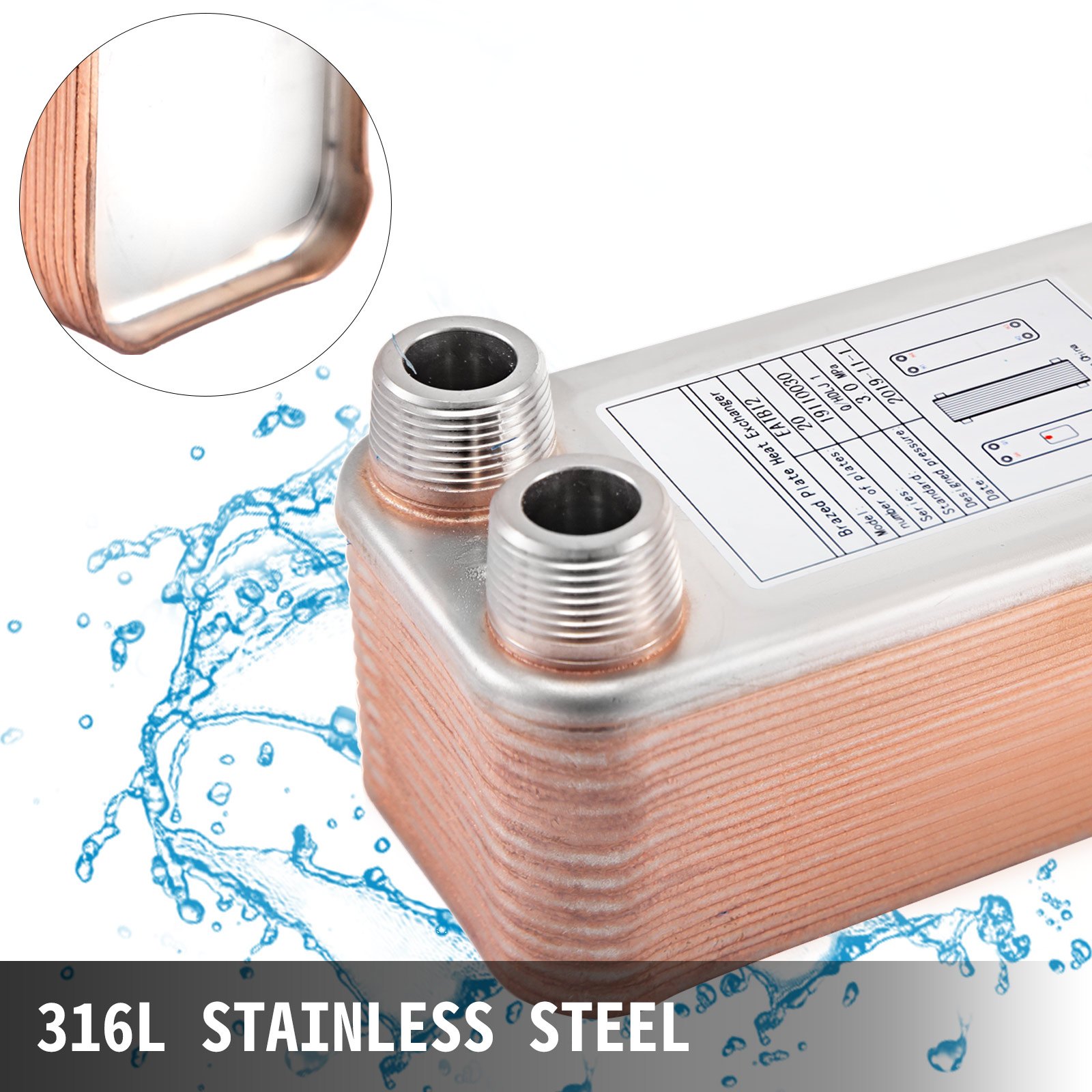 Heat Exchanger Brazed Plate Heat Exchanger 20 Plate Heat Exchanger 3"x7.5"