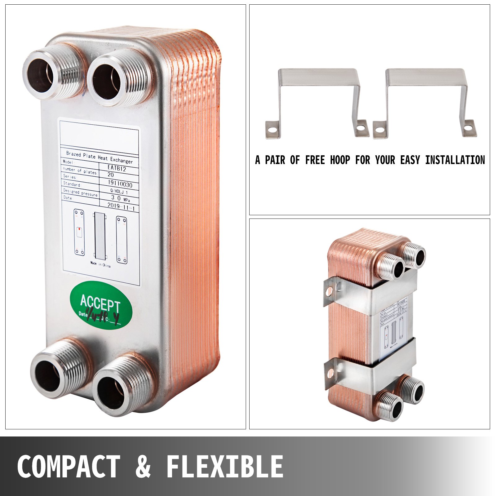 Heat Exchanger Brazed Plate Heat Exchanger 20 Plate Heat Exchanger 3"x7.5"