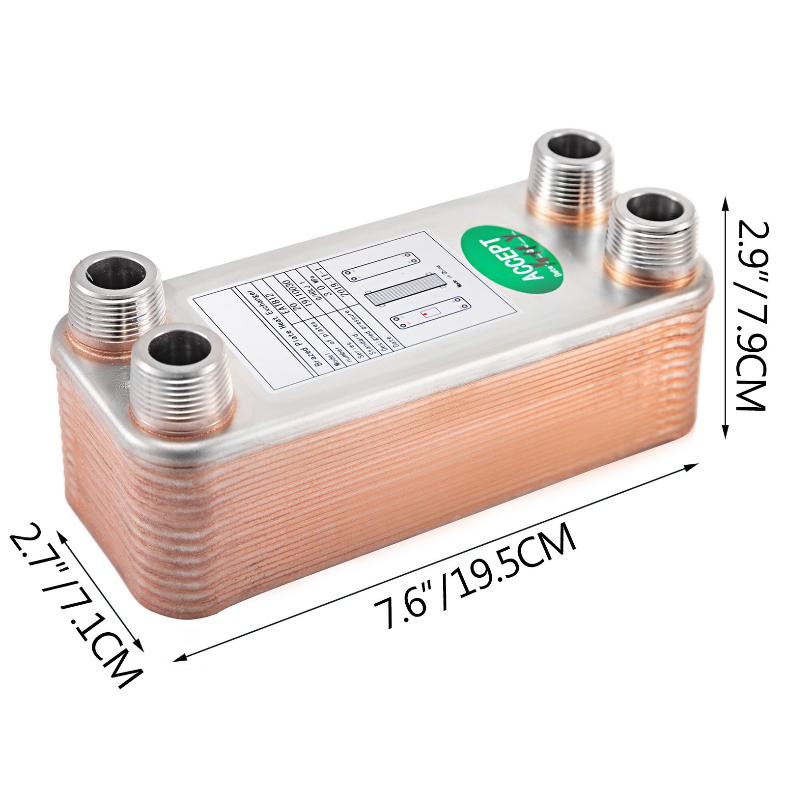 Heat Exchanger Brazed Plate Heat Exchanger 20 Plate Heat Exchanger 3"x7.5"