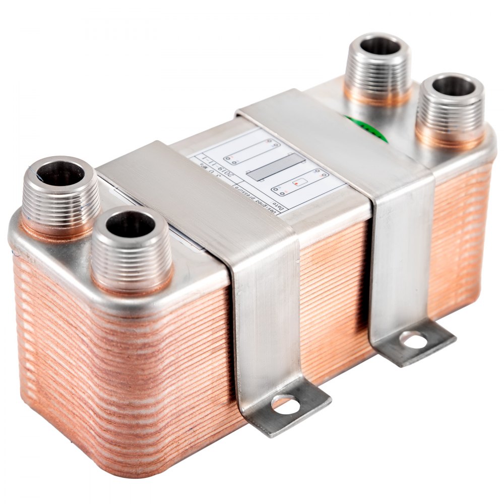 VEVOR Heat Exchanger 3\"x7.5\" 30 Plates Brazed Plate Heat Exchanger 316L 3/4\" MPT Heat Exchanger B12-30 Beer Wort Chiller for Hydronic Heating