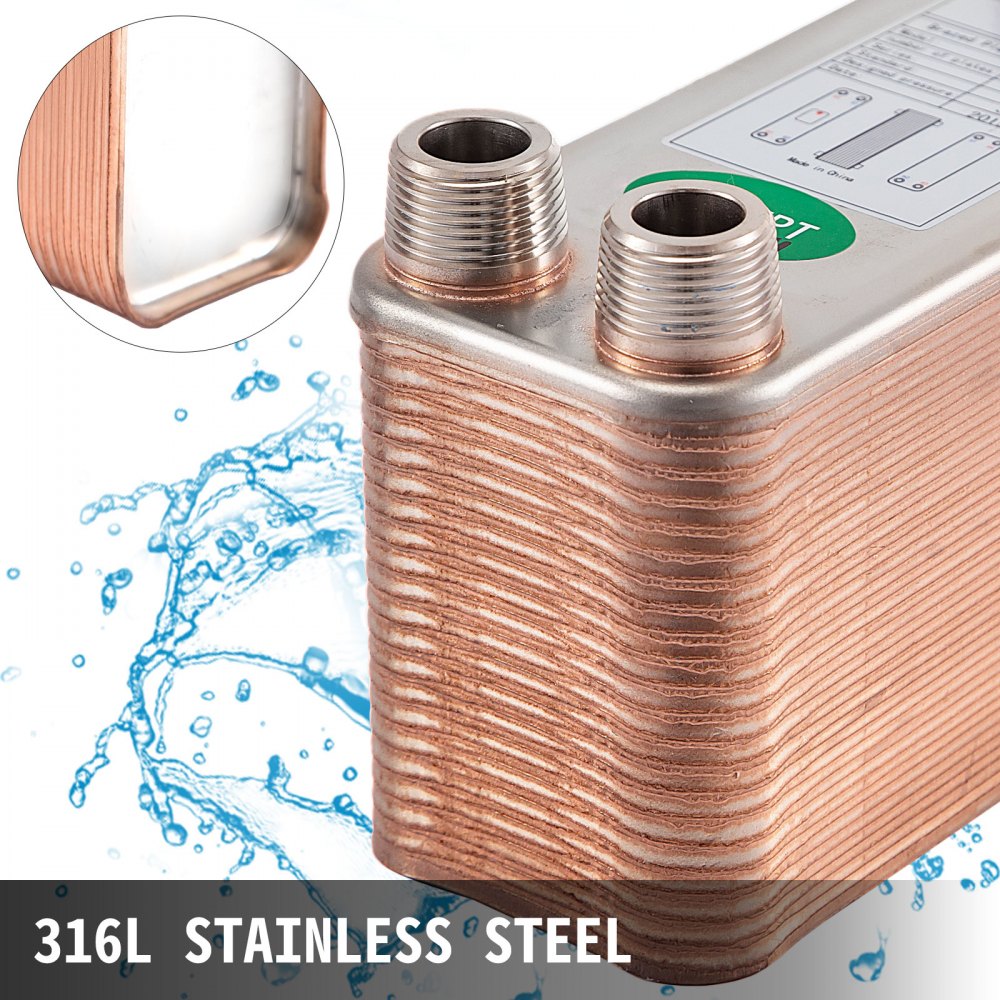 VEVOR Heat Exchanger 3/4” MNPT Ports Brazed Plate Heat Exchanger 40 Plate heat exchanger plate exchanger Stainless Steel 316L Flat Plate Heat Exchanger Plate Chiller Wort for Hydronic Heating