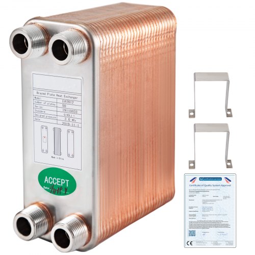 50 Plate Heat Exchanger w/ Brackets Brazed Plate 3/4" MNPT 316L for Heating
