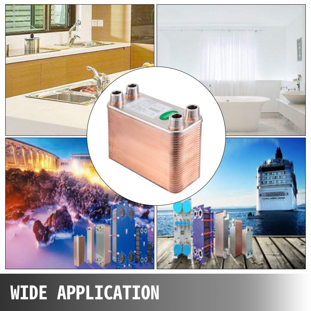 50 Plate Heat Exchanger w/ Brackets Brazed Plate 3/4" MNPT 316L for Heating