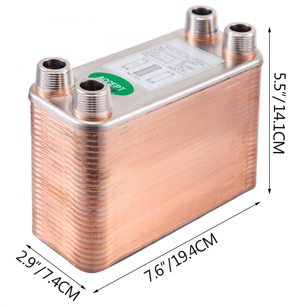50 Plate Heat Exchanger w/ Brackets Brazed Plate 3/4" MNPT 316L for Heating