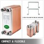 VEVOR Heat Exchanger, 3" x 7.5" 60 Plate, Brazed Plate Heat Exchanger, 1/2" BSP FPT 316L Stainless Steel Heat Exchanger, B12-60 Beer Wort Chiller, for Hydronic Heating