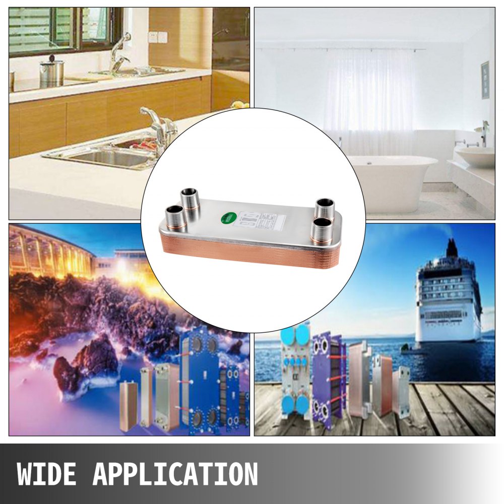 20 Plate Heat Exchanger w/Brackets Brazed Plate 1 1/4" MNPT 316L for Heating