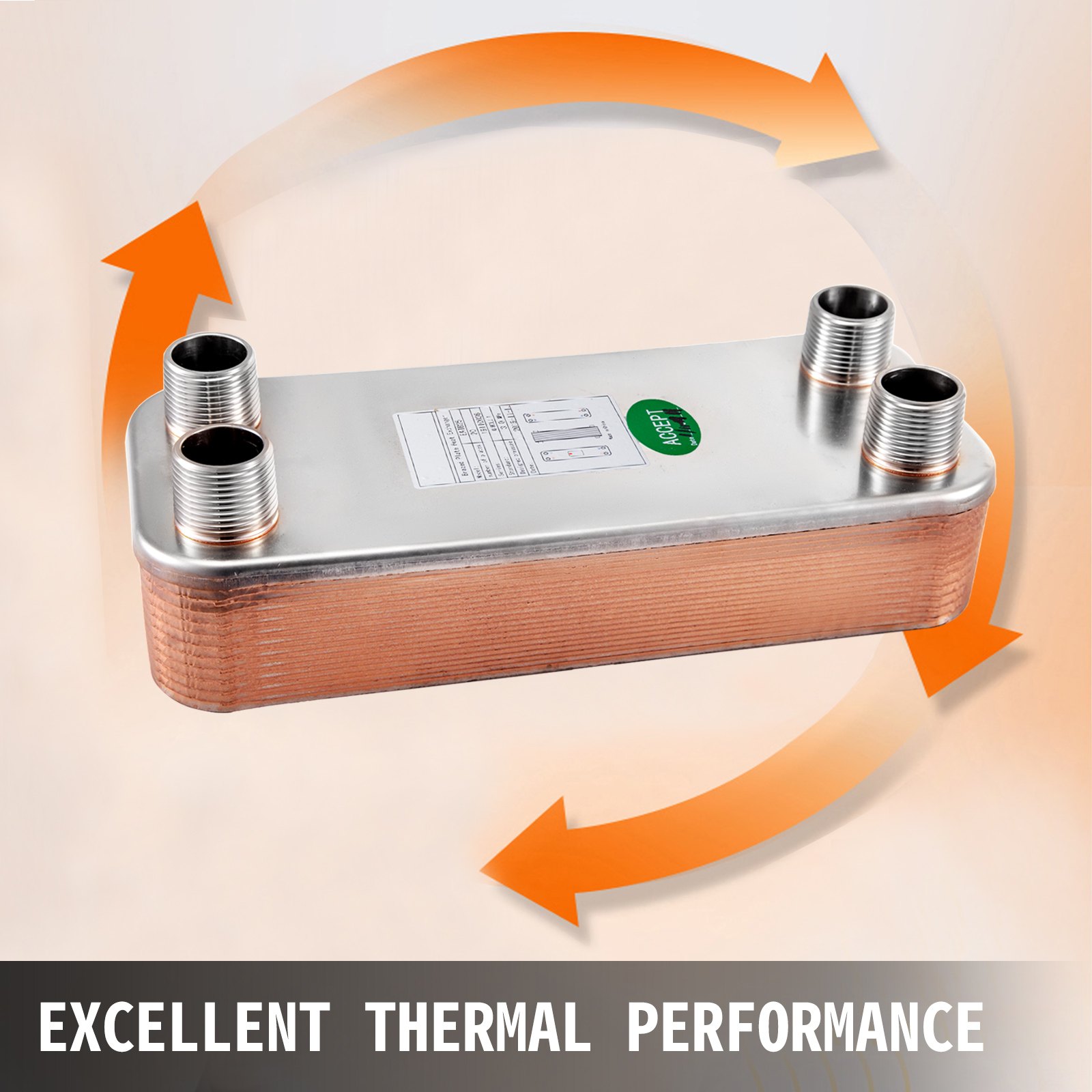 20 Plate Heat Exchanger w/Brackets Brazed Plate 1 1/4" MNPT 316L for Heating