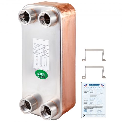 VEVOR Heat Exchanger 5"x12" 30 Plates Brazed Plate Heat Exchanger 316L 1" FNPT Heat Exchanger Beer Wort Chiller for Hydronic Heating