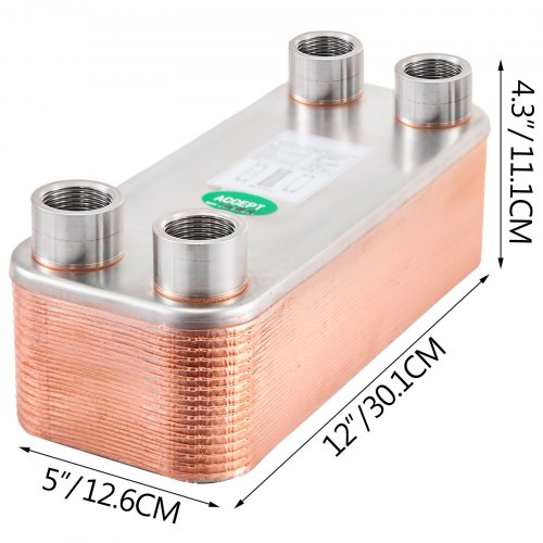 BestEquip Brazed Plate Heat Exchanger - 3x7.5 Inch, 60 Plates, 316L Stainless Steel, 1/2" BSP Ports