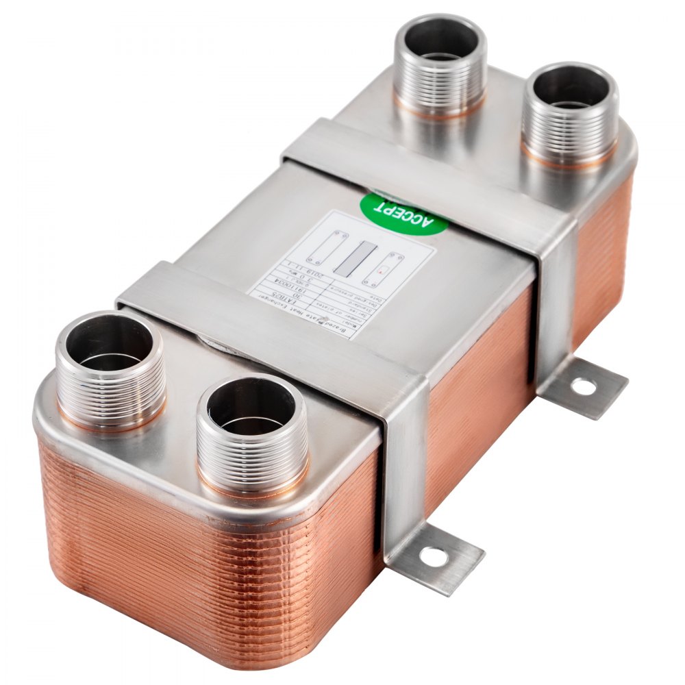 VEVOR 30 Plate Heat Exchanger W/Brackets 1 1/4" MNPT 316L Stainless Steel