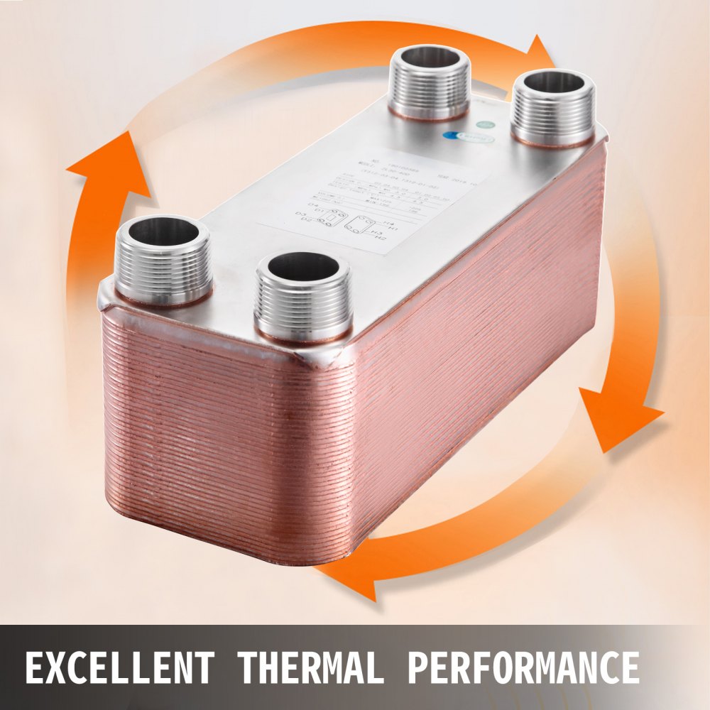 VEVOR 5"x12" Heat Exchanger Brazed Plate 40 Plate Heat Exchanger 1 1/4" MNPT