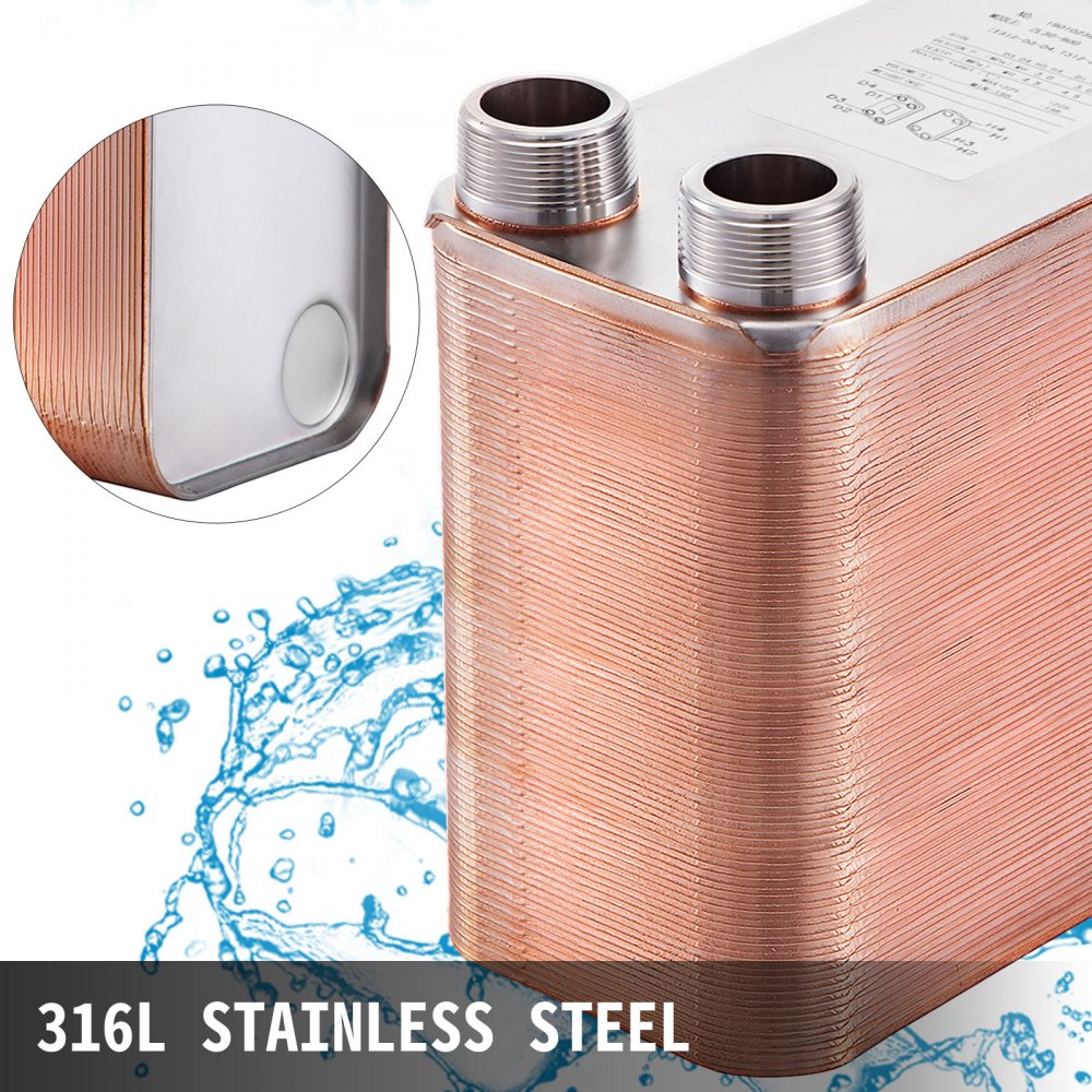 5"x12"Heat Exchanger 90 Plates Brazed Plate 1/4"MPT Heat Exchanger for Heating