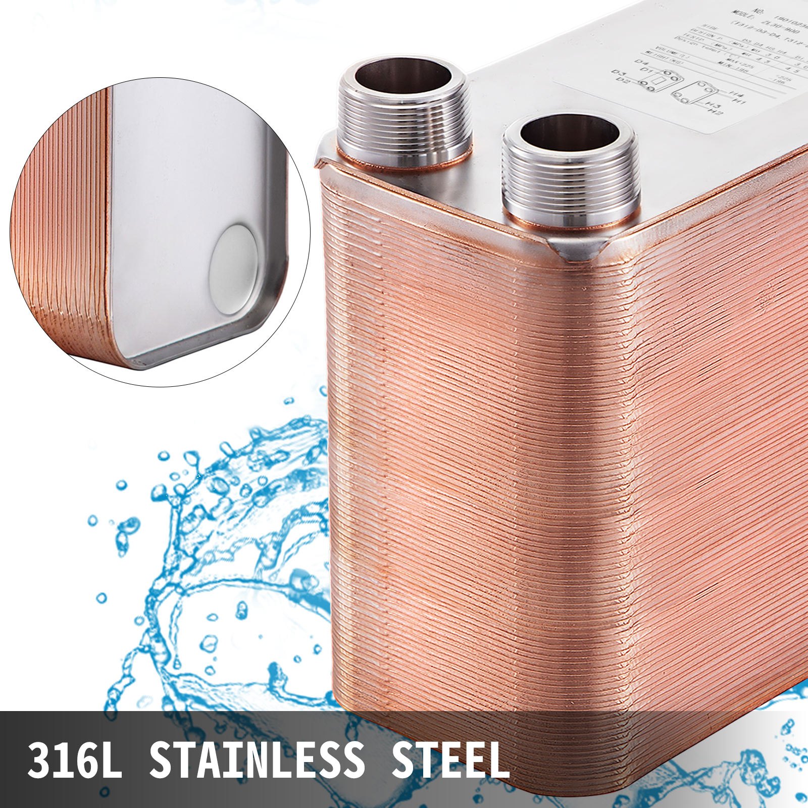 5"x12"Heat Exchanger 90 Plates Brazed Plate 1/4"MPT Heat Exchanger for Heating