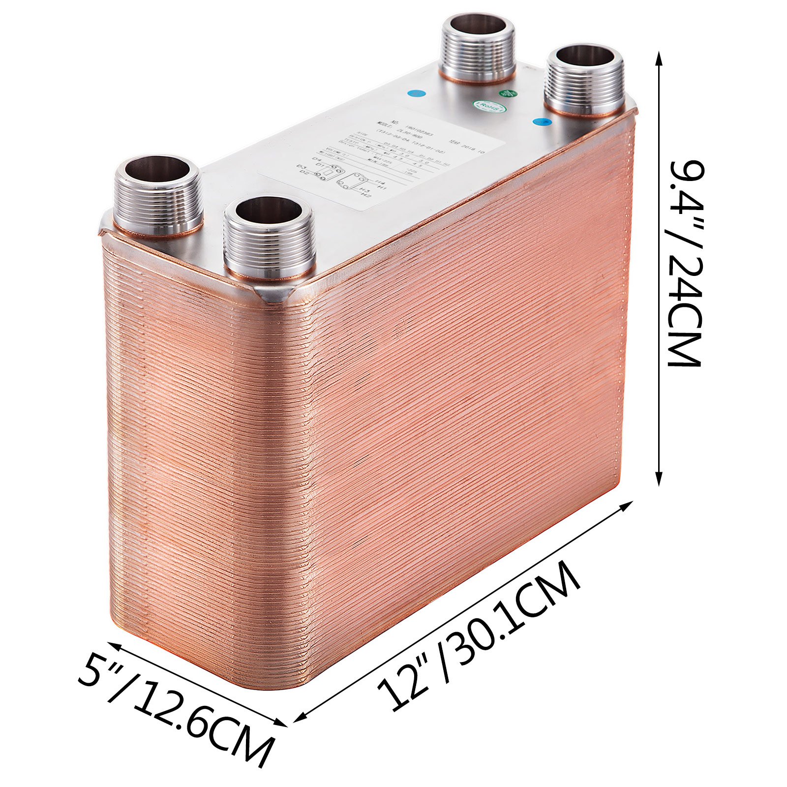 5"x12"Heat Exchanger 90 Plates Brazed Plate 1/4"MPT Heat Exchanger for Heating