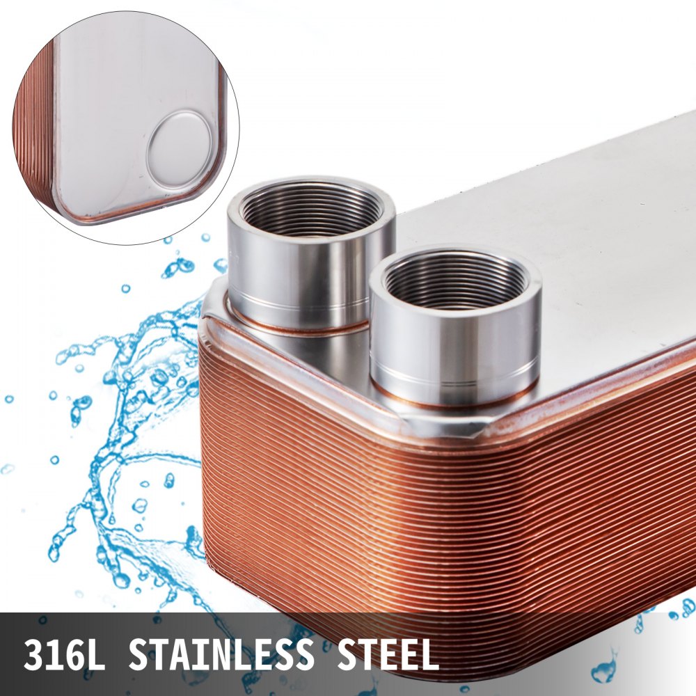 VEVOR 24"X7.5" Brazed Plate Heat Exchanger 40 Plate Heat Exchanger for Heating