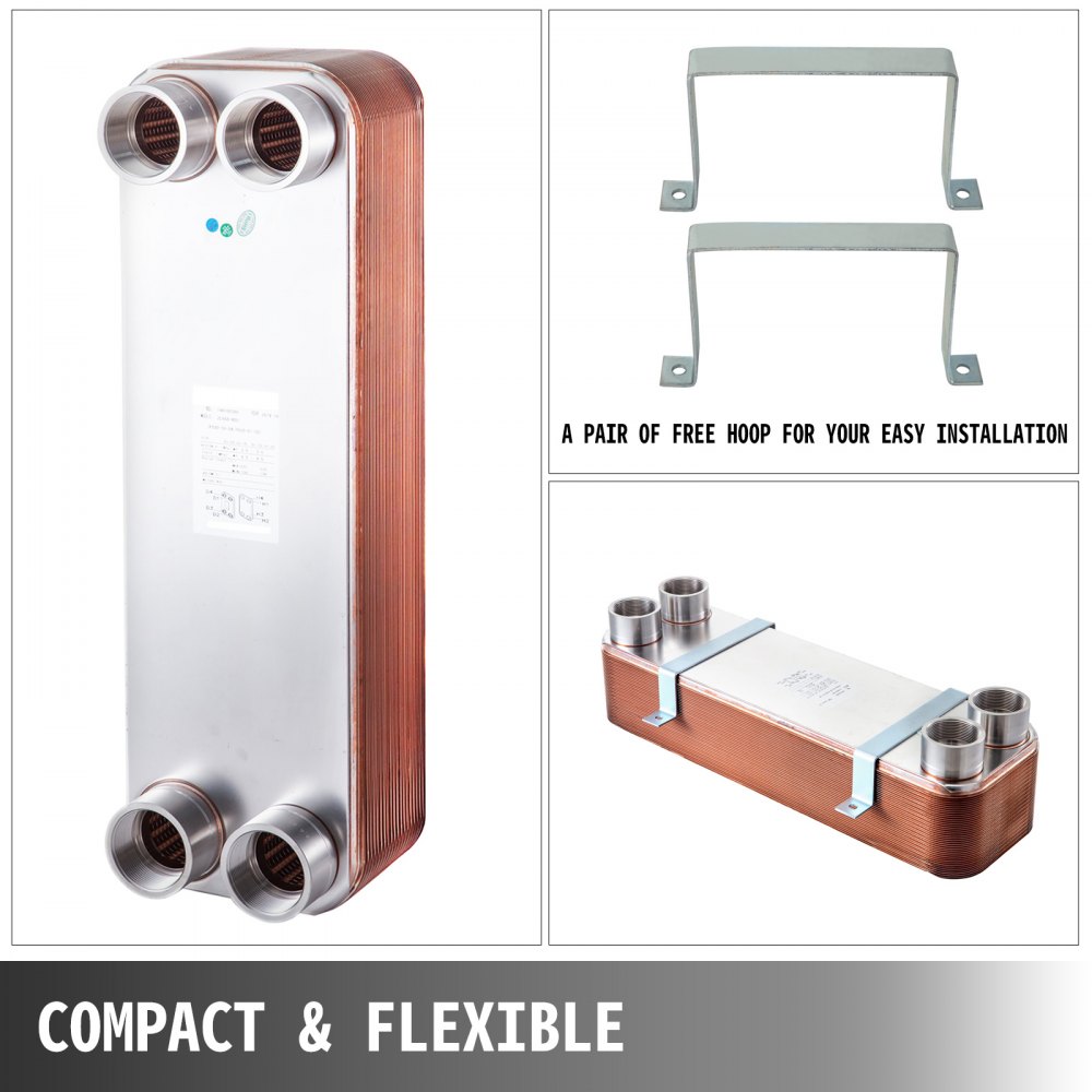 VEVOR 24"X7.5" Brazed Plate Heat Exchanger 40 Plate Heat Exchanger for Heating
