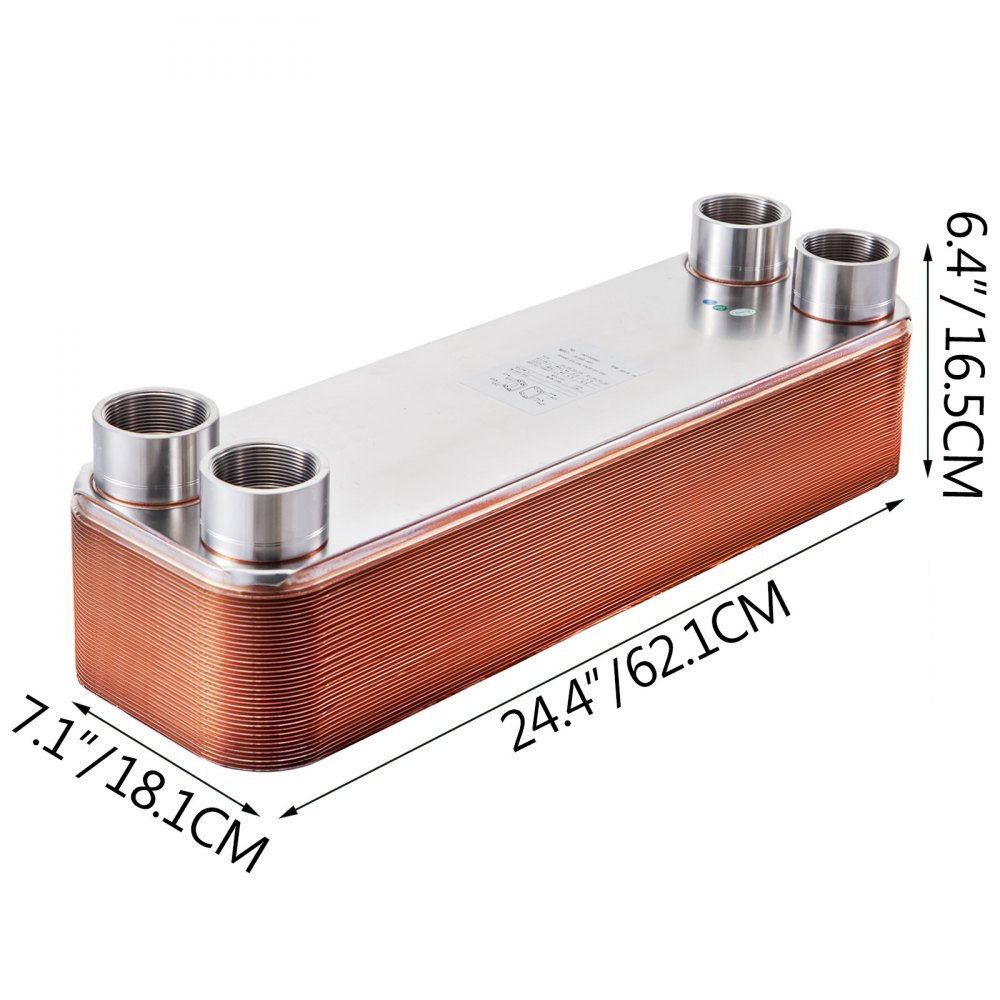 VEVOR 24"X7.5" Brazed Plate Heat Exchanger 40 Plate Heat Exchanger for Heating